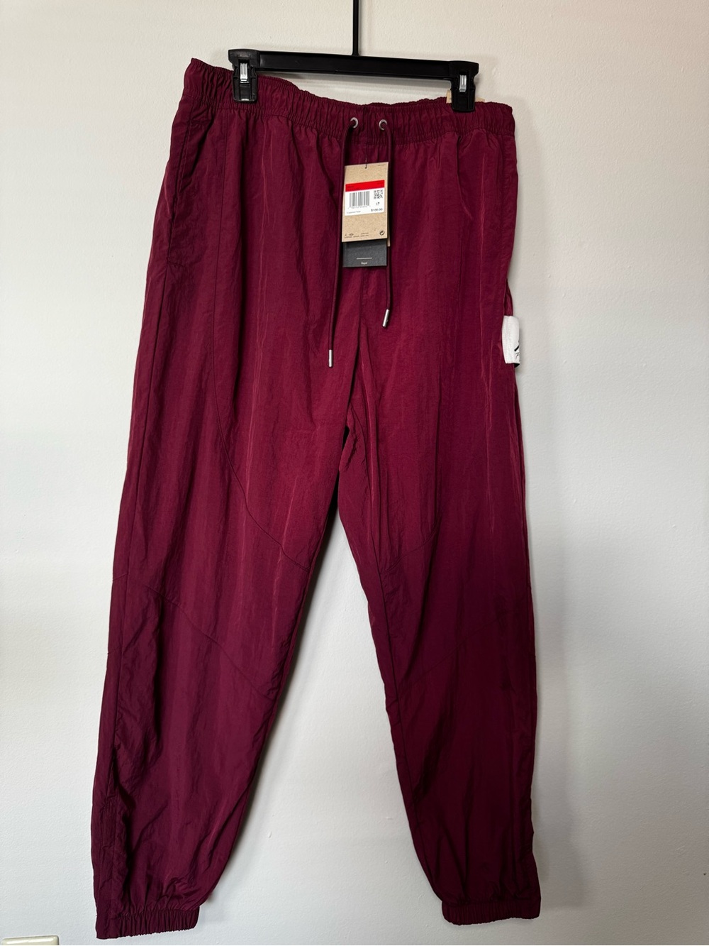 New Jordan size L Men's Drawstring Casual Pants in Burgundy